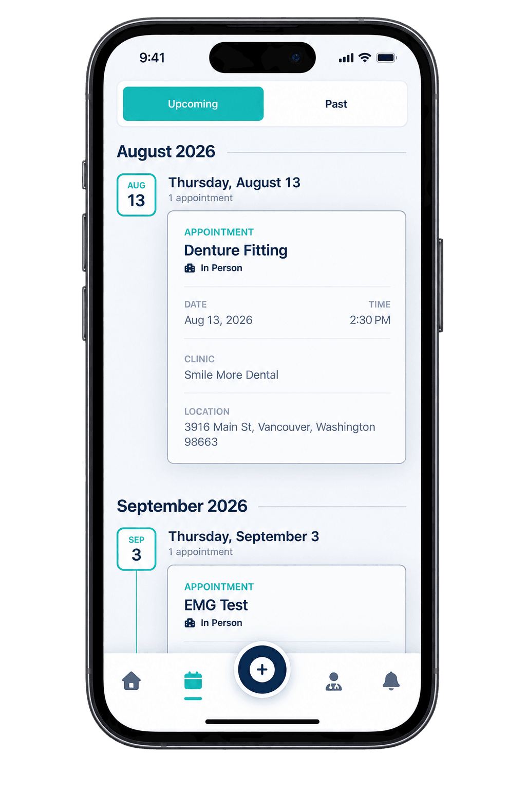 MyDocDay appointment timeline organized across upcoming months